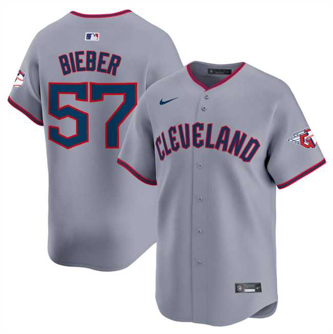 Men%27s Cleveland Guardians #57 Shane Bieber Gray 2025 Alternate Limited Stitched Jersey Dzhi->cleveland guardians->MLB Jersey